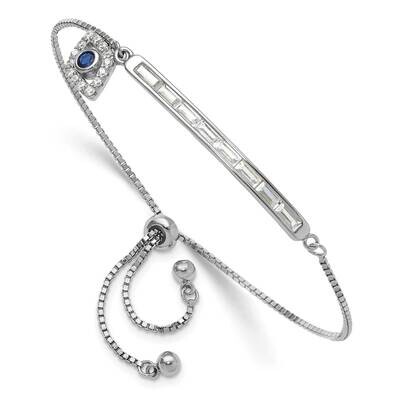 Rh-Plated Created Blue Spinel CZ Evil Eye Adjustable Br Sterling Silver QG6276, MPN: QG6276,