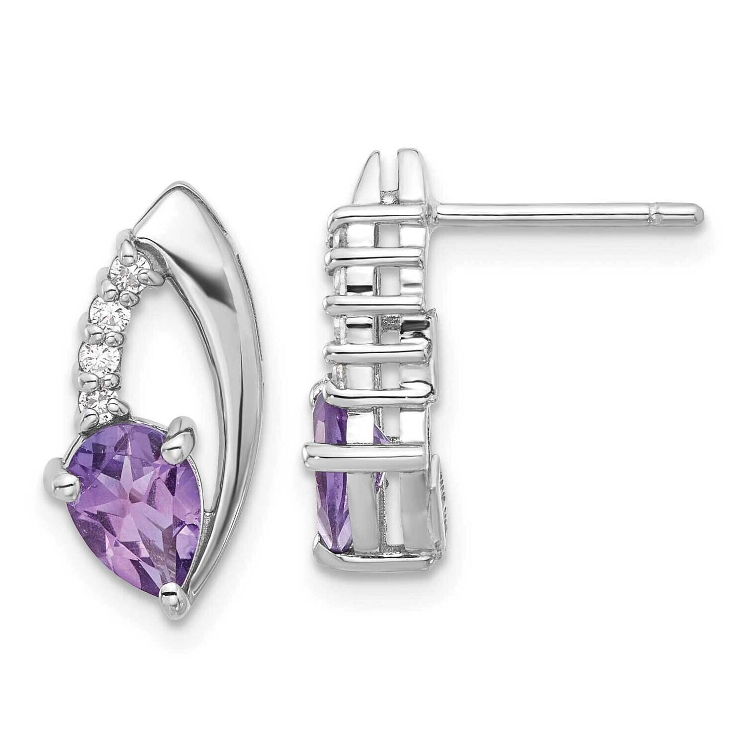 Amethyst CZ Post Earrings Sterling Silver Rhodium-Plated QE17755AM, MPN: QE17755AM,