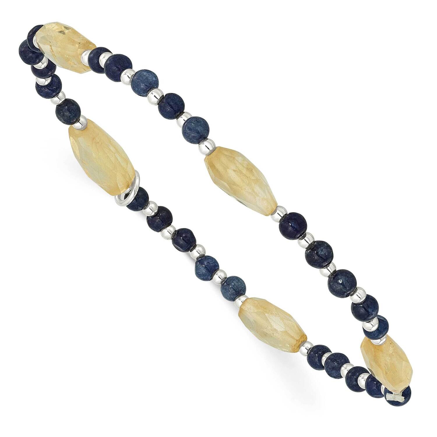 Blue Agate Citrine Stretch Bracelet Sterling Silver QH5717, MPN: QH5717,