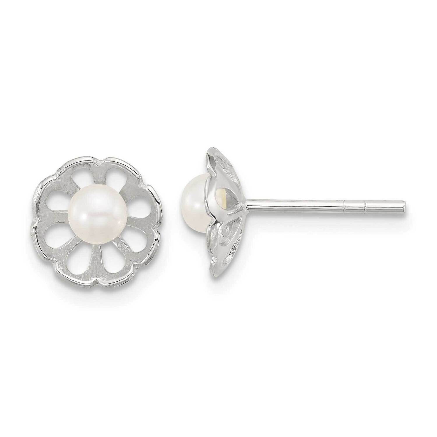 Flower Freshwater Cultured Pearl Post Earrings Sterling Silver Polished QE17215, MPN: QE17215,