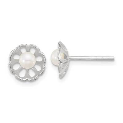Flower Freshwater Cultured Pearl Post Earrings Sterling Silver Polished QE17215, MPN: QE17215,
