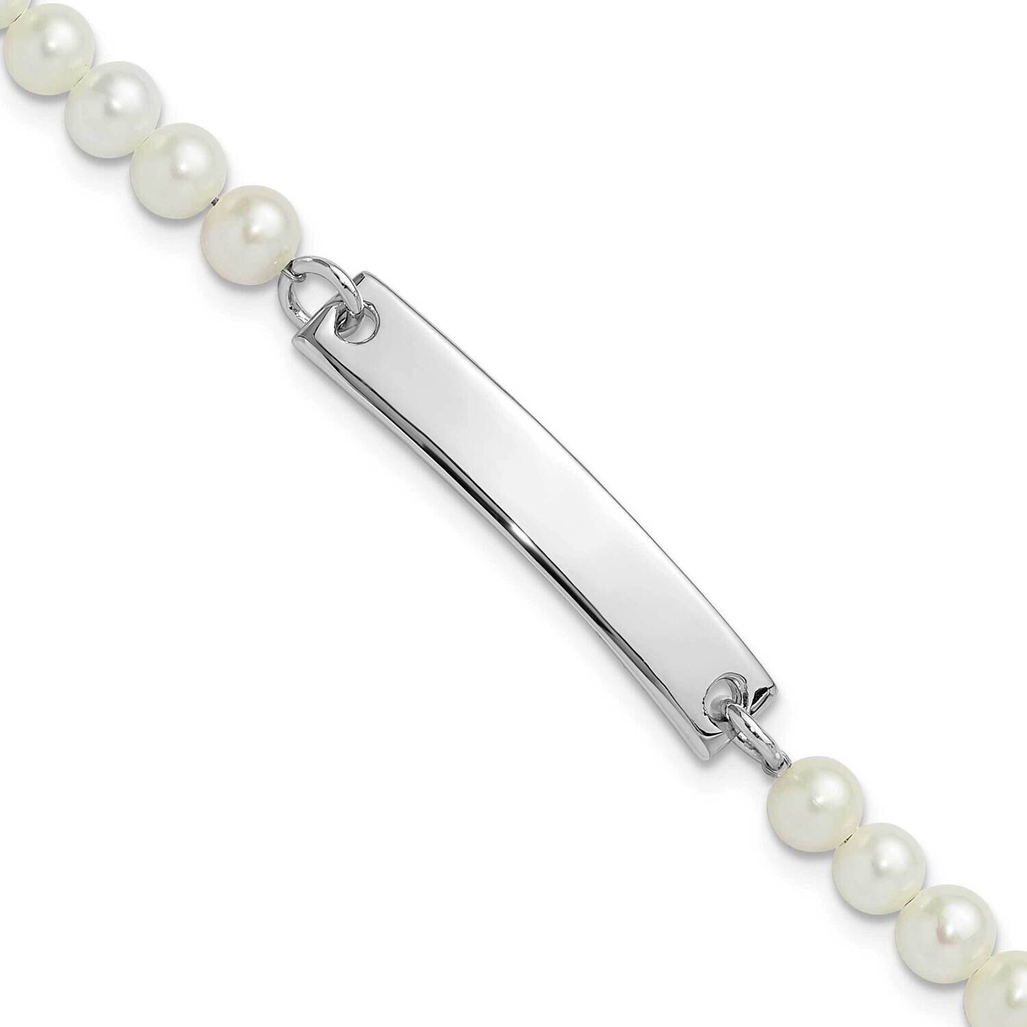 Rh-Plated Freshwater Cultured Pearl Children&#39;s Id Bracelet 5.75 Inch Sterling Silver QID256-5.75, M…