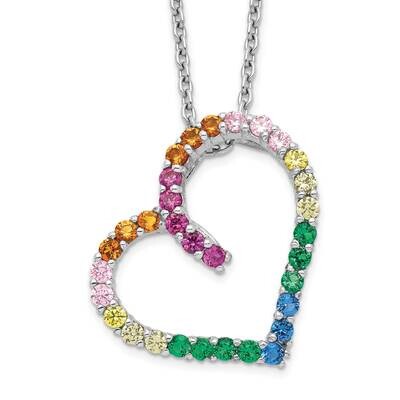 Prizma 18 Inch 1 Inch Extender Fancy Lobster Clasp Colorful CZ Open Heart Necklace Sterling Silver …