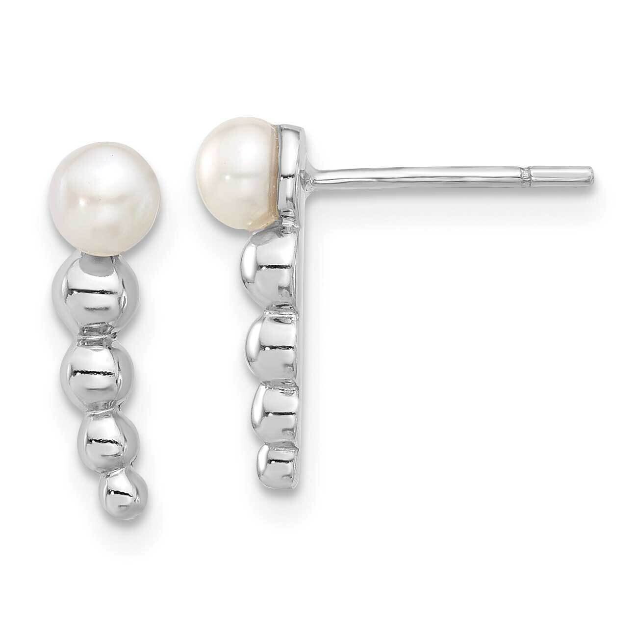 Beaded 4mm Fwc Pearl Post Dangle Earrings Sterling Silver Rhodium-Plated QE17274, MPN: QE17274,