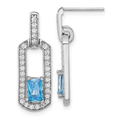 Rh-Plated Polished Blue Topaz CZ Post Dangle Earrings Sterling Silver QE17775BT, MPN: QE17775BT,