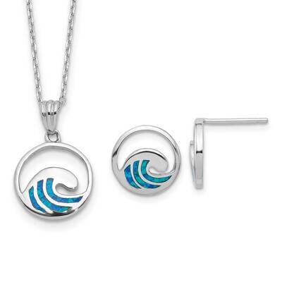 Rh-Pl Cr.Opal Wave 16 Inch Necklace 2 Inch Ext/Earring Set Sterling Silver QG6719SET, MPN: QG6719SE…