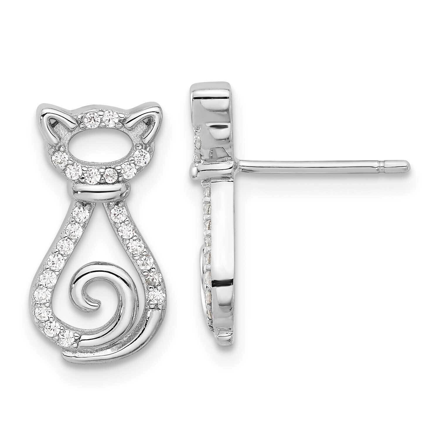 CZ Cat Post Earrings Sterling Silver Rhodium-Plated QE17586, MPN: QE17586,