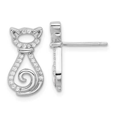 CZ Cat Post Earrings Sterling Silver Rhodium-Plated QE17586, MPN: QE17586,
