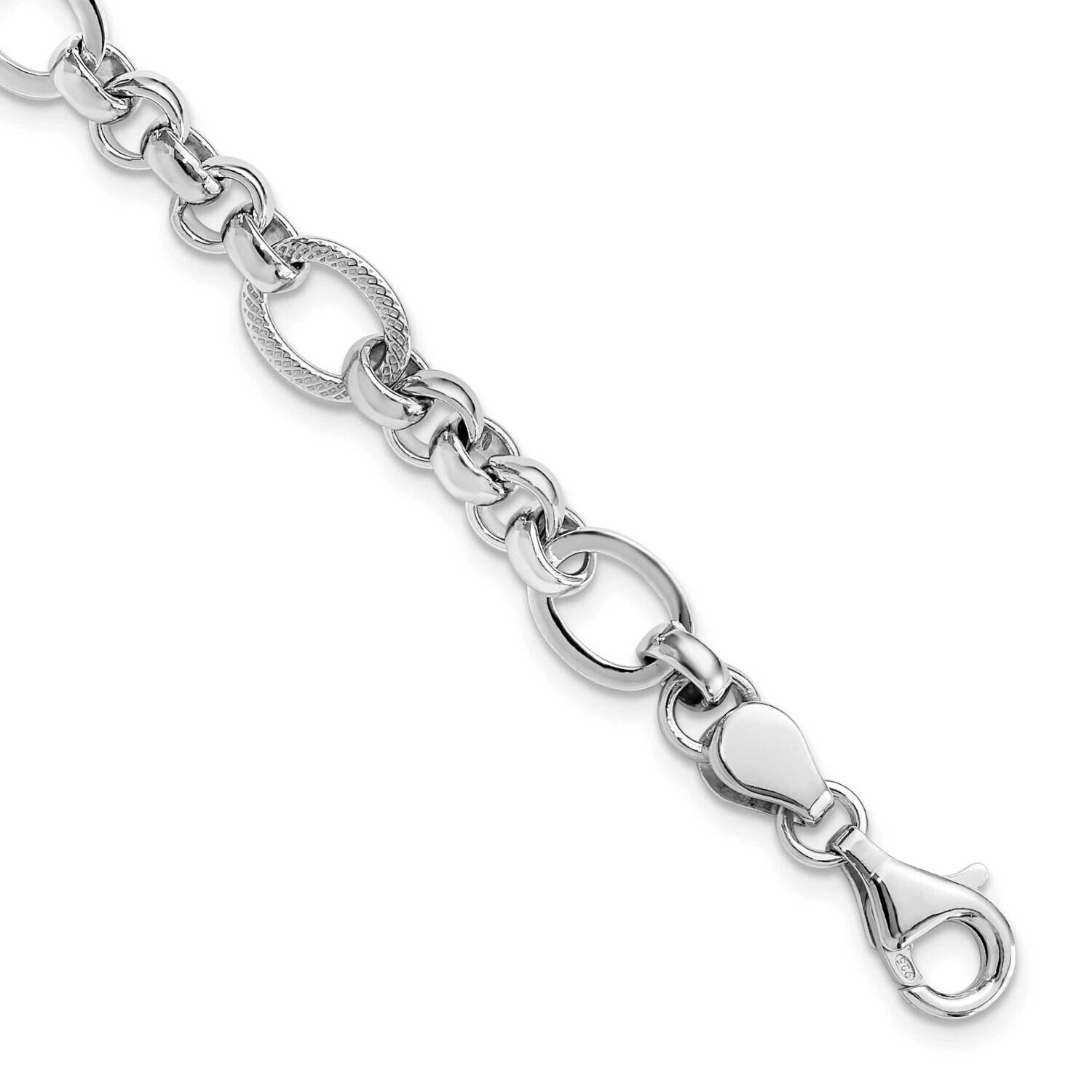 Polished/Textured Fancy Link 7.5 Inch Bracelet Sterling Silver Rhodium-Plated QG6396-7.5, MPN: QG63…