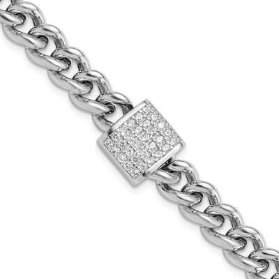 CZ Curb Link 7 Inch 1 Inch Extender Bracelet Sterling Silver Rhodium-Plated QG6510-7, MPN: QG6510-7,