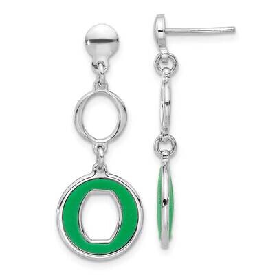 Polished Green Circle Post Dangle Earrings Sterling Silver Rhodium-Plated QG6713E, MPN: QG6713E,