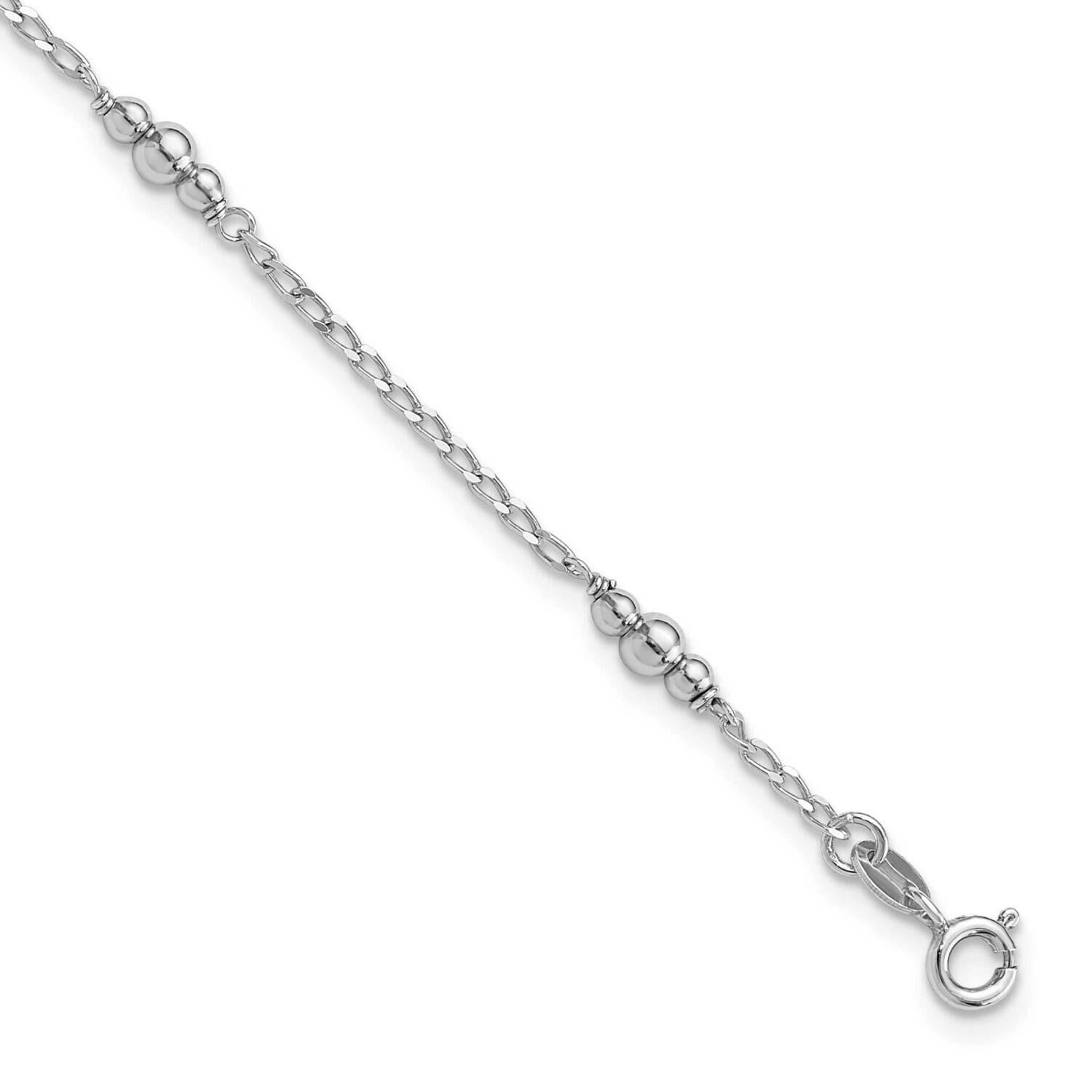 Polished Beaded 9 Inch Plus 1 Inch Extension Anklet Sterling Silver Rhodium-Plated QG6342-9, MPN: Q…