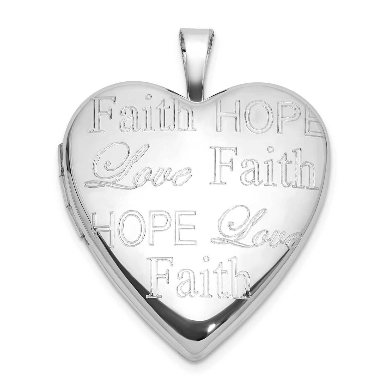 Rh-Plated Polished 20mm Love Faith Hope Heart Locket Sterling Silver QLS1156, MPN: QLS1156,