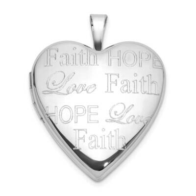 Rh-Plated Polished 20mm Love Faith Hope Heart Locket Sterling Silver QLS1156, MPN: QLS1156,