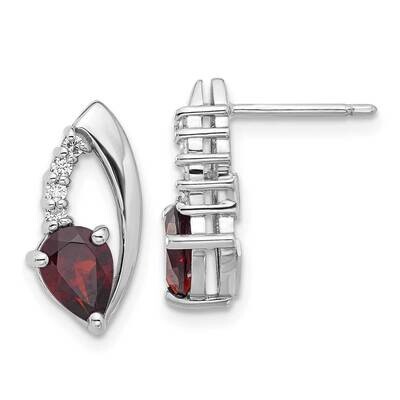 Garnet CZ Post Earrings Sterling Silver Rhodium-Plated QE17755GA, MPN: QE17755GA,