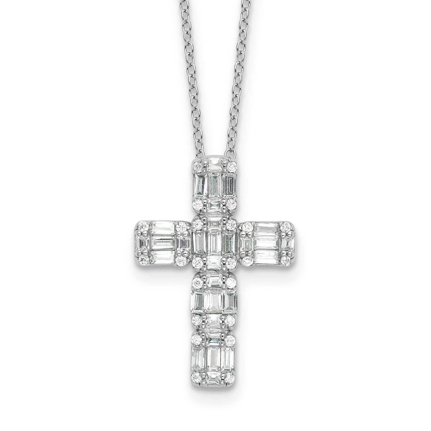 Baguette CZ Cross 18 Inch Necklace Sterling Silver Rhodium-Plated QG6577-18, MPN: QG6577-18,