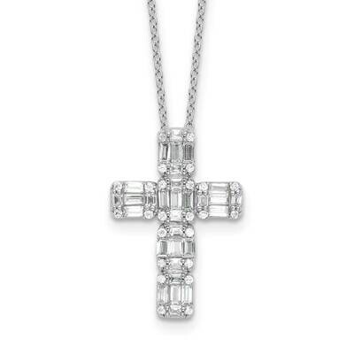Baguette CZ Cross 18 Inch Necklace Sterling Silver Rhodium-Plated QG6577-18, MPN: QG6577-18,