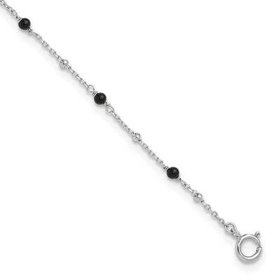 Onyx Beaded 9.25 Inch Plus 1 Inch Extension Anklet Sterling Silver Rhodium-Plated QG6332-9.25, MPN:…