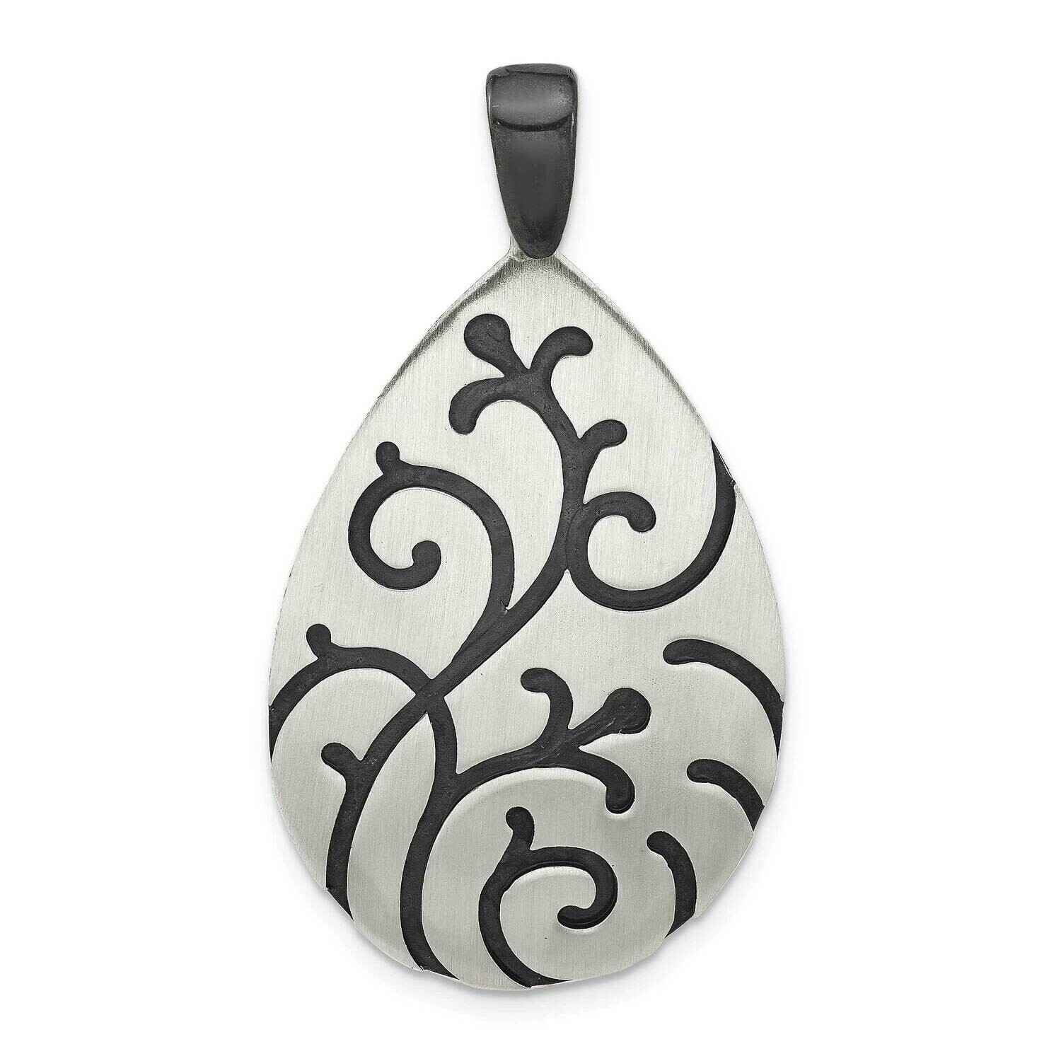 Oxidize Burnished Swirl Pear Shape Pendant Sterling Silver QG6541, MPN: QG6541,