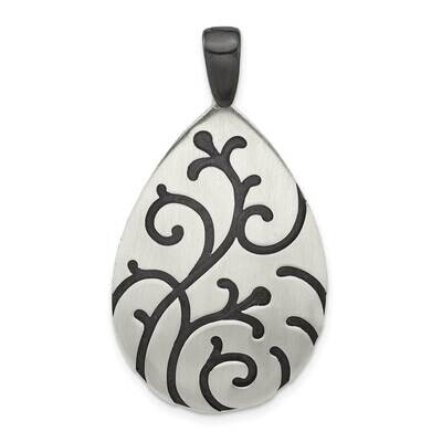 Oxidize Burnished Swirl Pear Shape Pendant Sterling Silver QG6541, MPN: QG6541,