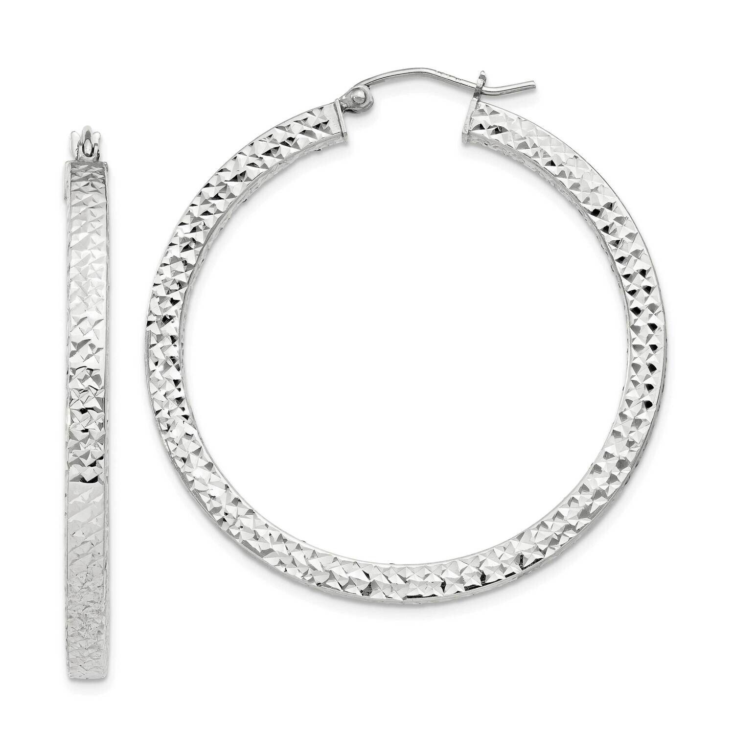 Diamond-Cut 3X40mm Square Tube Hoop Earrings Sterling Silver QE8137SP, MPN: QE8137SP,