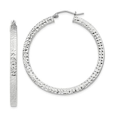 Diamond-Cut 3X40mm Square Tube Hoop Earrings Sterling Silver QE8137SP, MPN: QE8137SP,