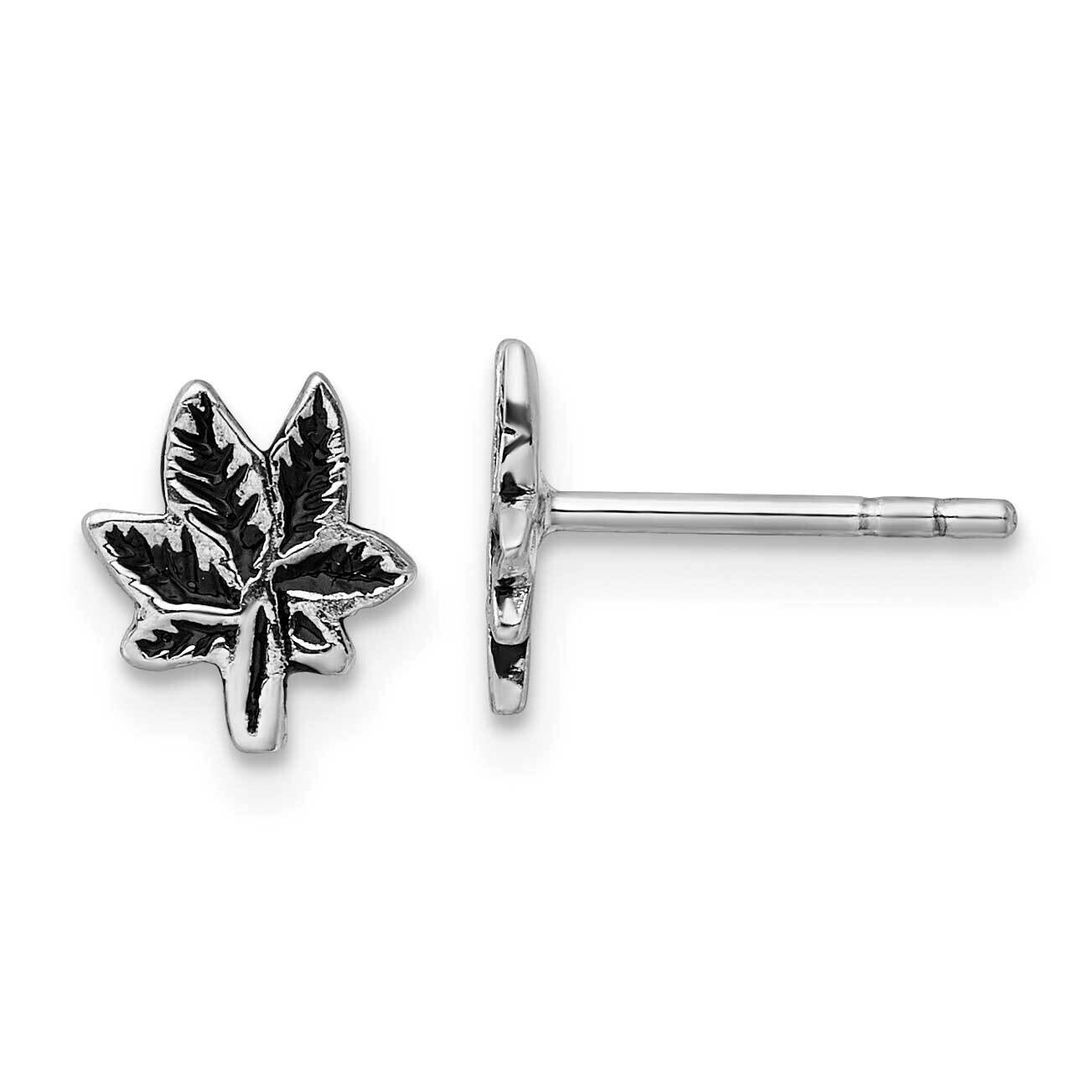 Antiqued Leaf Post Earrings Sterling Silver Rhodium-Plated QE17650, MPN: QE17650,
