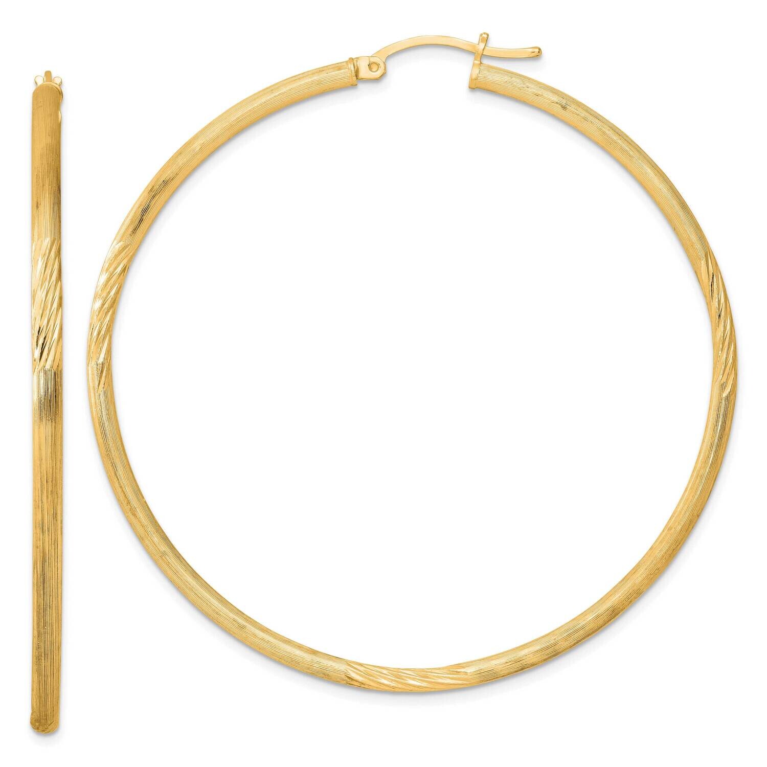 Flash Gold-Plated 2.5mm Polished Satin Diamond-Cut Hoop Earrings Sterling Silver QE3552GP, MPN: QE3…