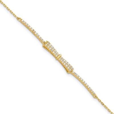 Gold-Tone CZ Bow 7 Inch 1 Inch Extender Bracelet Sterling Silver QG6437GP-7, MPN: QG6437GP-7,