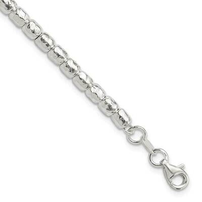 Rh-Plated Polish/Hammered Beaded 1 Inch Extender Bracelet Sterling Silver QG6417-7, MPN: QG6417-7,