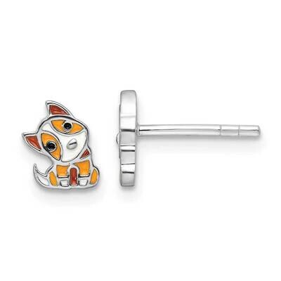 Rh-Plated Multicolor Enameled Dog Children&#39;s Post Earrings Sterling Silver QE17734, MPN: QE17734,