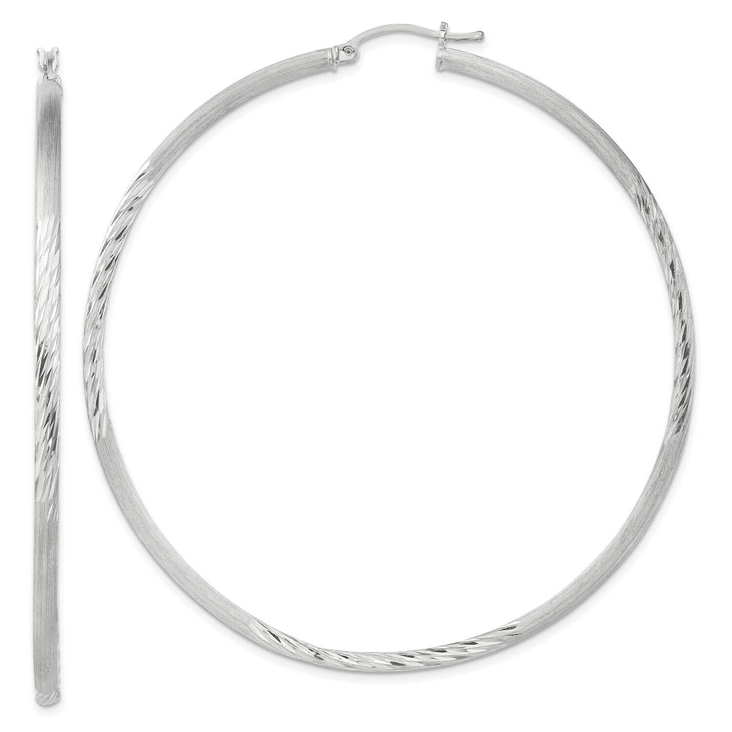 2.5mm Polished Satin Diamond-Cut Hoop Earrings Sterling Silver QE4434SP, MPN: QE4434SP,