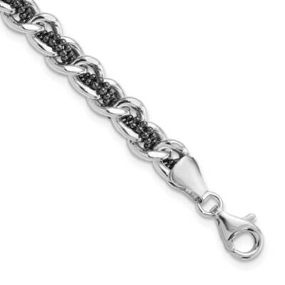 Rhodium-Plated Polished Weaved Curb Bracelet 7.5 Inch Sterling Silver QH5087-7.5, MPN: QH5087-7.5,