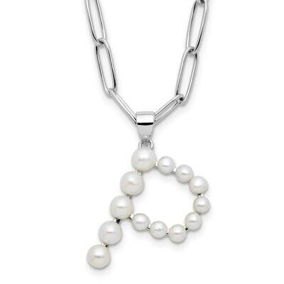 Rh-Plated 3-5.5mm Fwc Pearl Letter P 18 Inch Necklace Sterling Silver QH5808P-18, MPN: QH5808P-18,