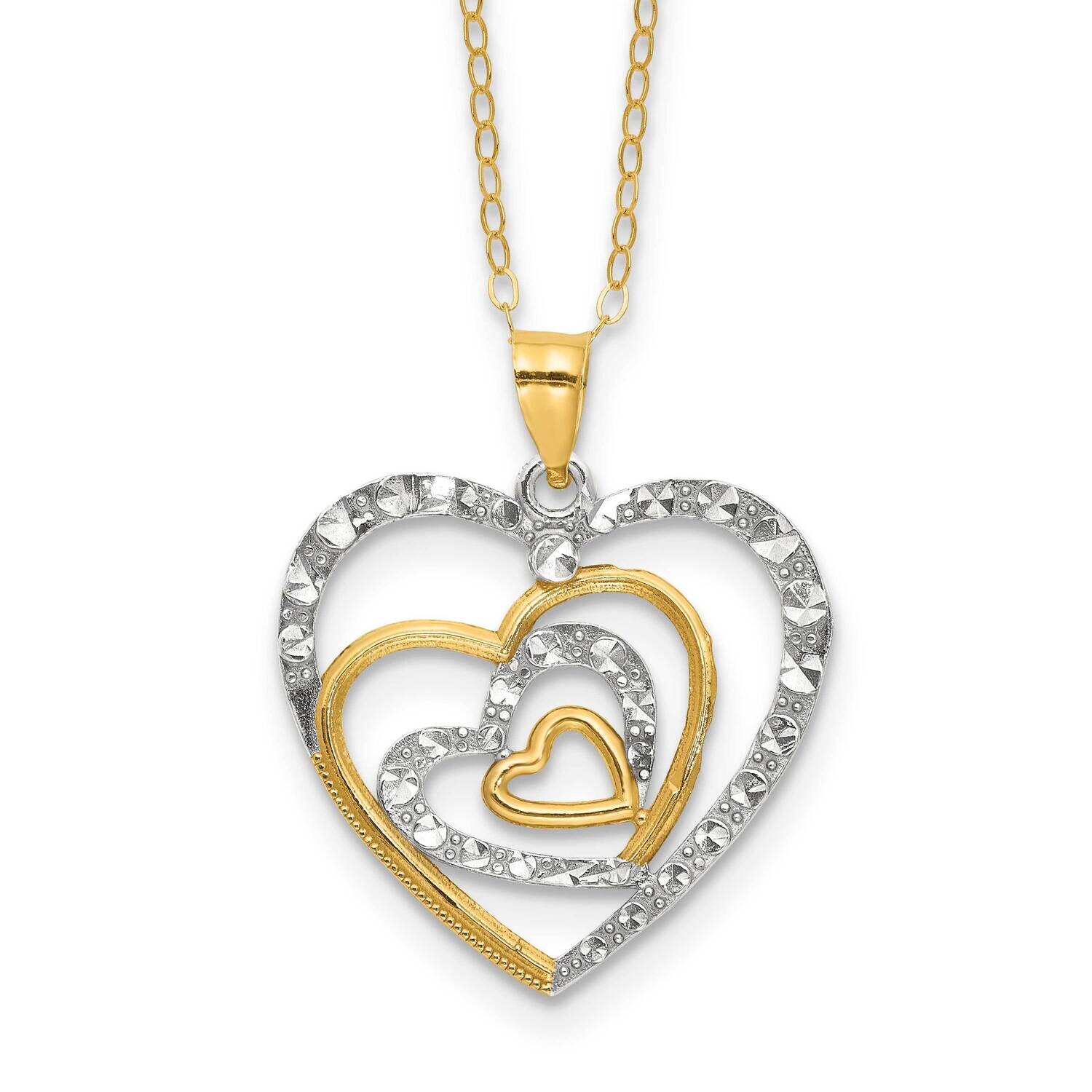 Gold-Tone White Rhod Diamond-Cut Heart 16 Inch 2 Inch Extender Necklace Sterling Silver QG6606-16, …