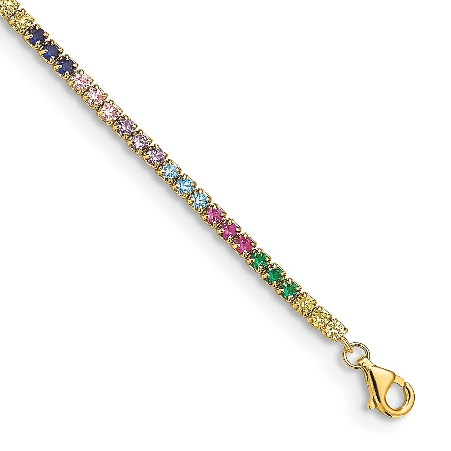 Prizma Flash Gold-Plated 7 Inch Colorful CZ Bracelet 1 Inch Extender Sterling Silver Gold-Tone 14k QG5050GP-7