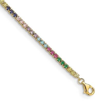 Prizma Flash Gold-Plated 7 Inch Colorful CZ Bracelet 1 Inch Extender Sterling Silver Gold-Tone 14k …