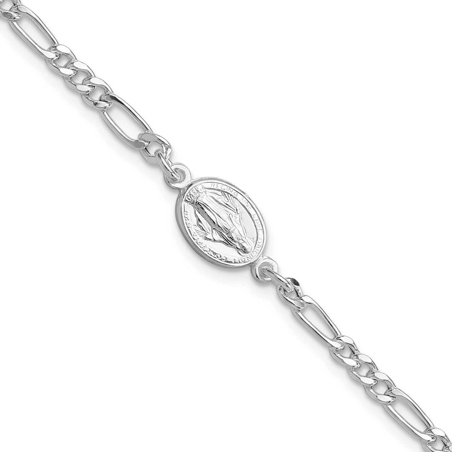 Rh-Plated Miraculous Medal 7.25 Inch 1 Inch Extender Bracelet Sterling Silver QG6560-7.25, MPN: QG6…