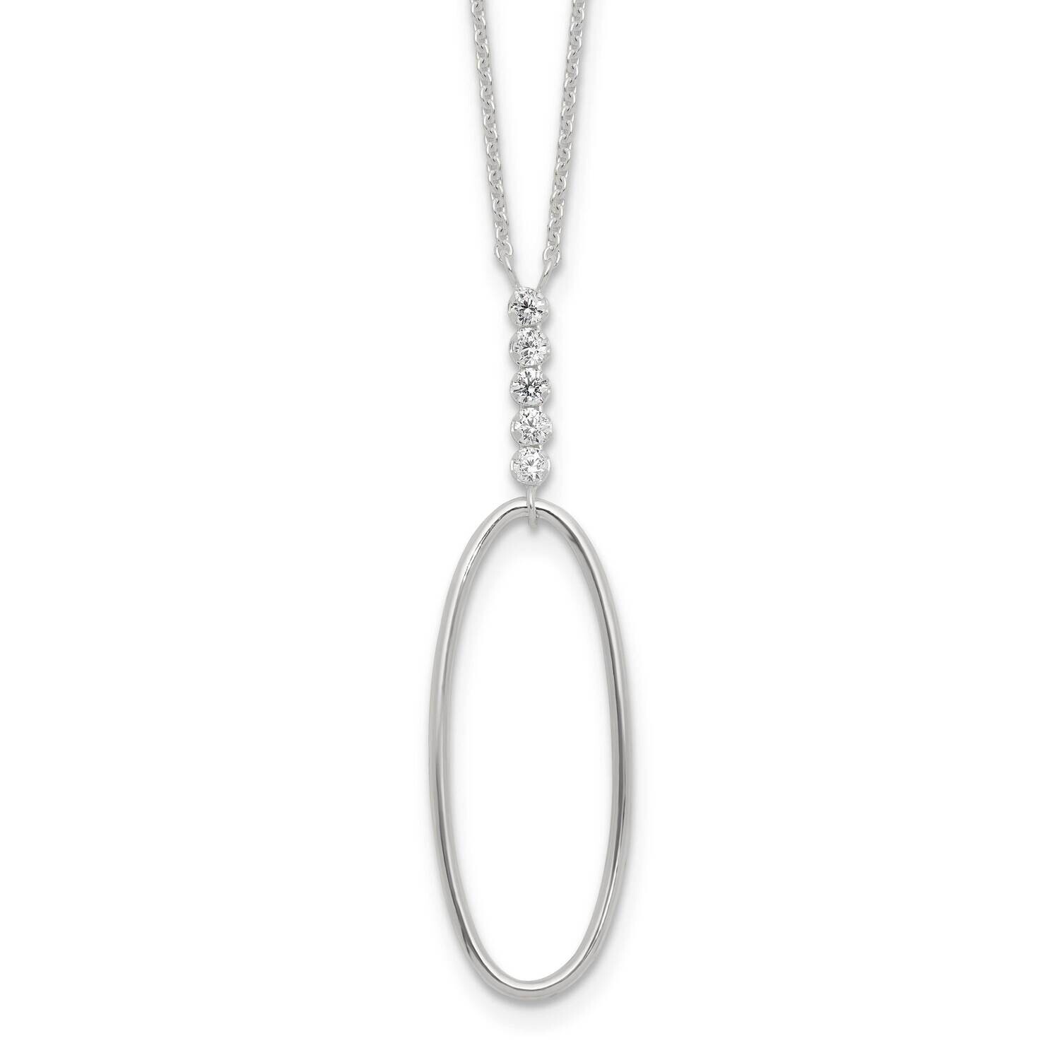 E-Coated CZ Oval Dangle 17.75 Inch Necklace Sterling Silver QG6660-17.75, MPN: QG6660-17.75,