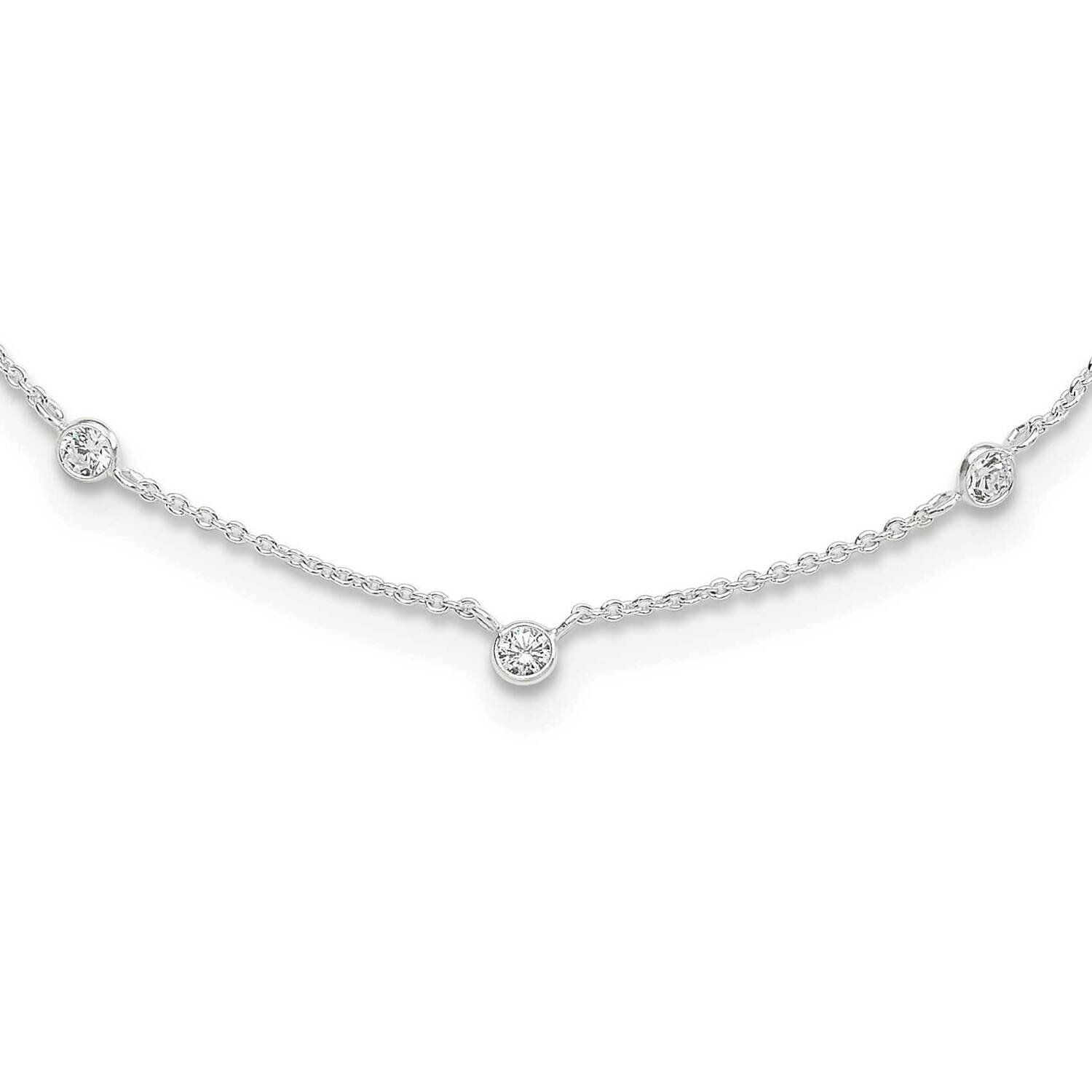 E-Coated CZ Stations 18 Inch 2 Inch Extension Necklace Sterling Silver QG6558-18, MPN: QG6558-18,
