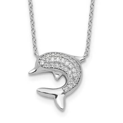 CZ Dolphin 2 Inch Extension Necklace Sterling Silver Rhodium-Plated QG6687-18, MPN: QG6687-18,