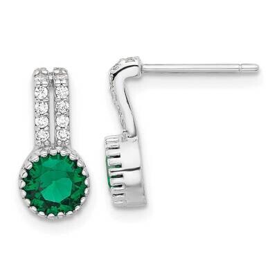 Rh-Plated Polished Two Row Green White CZ Post Earrings Sterling Silver QE17468, MPN: QE17468,
