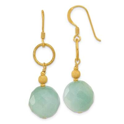 Gold-Plated Polished &amp; Laser-Cut Hammered Circle Amazonite Dangle Earrings Sterling Silver QE17371,…