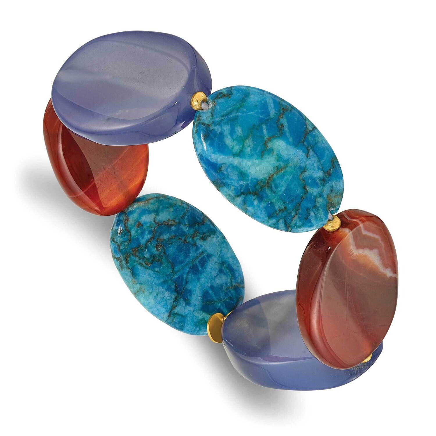 Gold-Plated Blue Agate Red Sardonyx Stretch Bracelet Sterling Silver QH5709, MPN: QH5709,