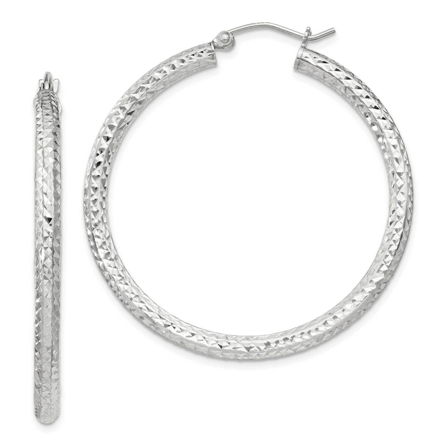 Diamond-Cut 3X40mm Hoop Earrings Sterling Silver QE8090SP, MPN: QE8090SP,