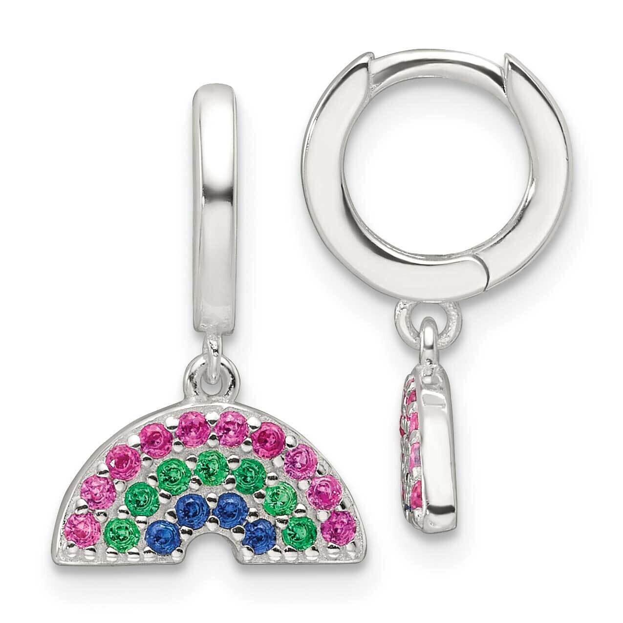 E-Coating Polished Multicolor CZ Dangle Rainbow Children&#39;s Round Hoop Earrings Sterling Silver QE17…