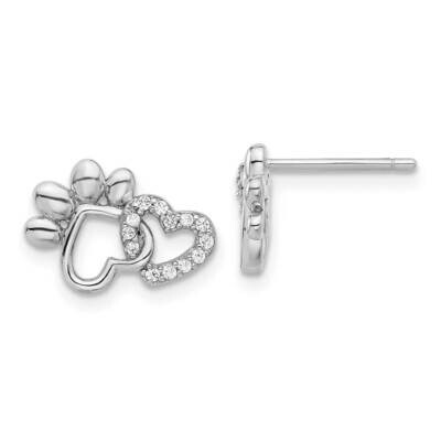 CZ Hearts Paw Print Post Earrings Sterling Silver Rhodium-Plated QE17519, MPN: QE17519,