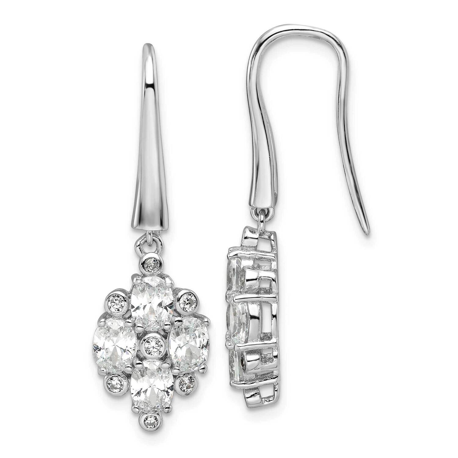 Rhod-Plated Polished Fancy CZ Cluster Dangle Earrings Sterling Silver QE17142, MPN: QE17142,