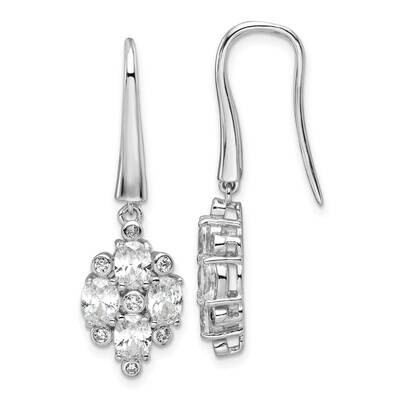Rhod-Plated Polished Fancy CZ Cluster Dangle Earrings Sterling Silver QE17142, MPN: QE17142,