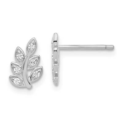 CZ Leaf Post Earrings Sterling Silver Rhodium-Plated QE17644, MPN: QE17644,
